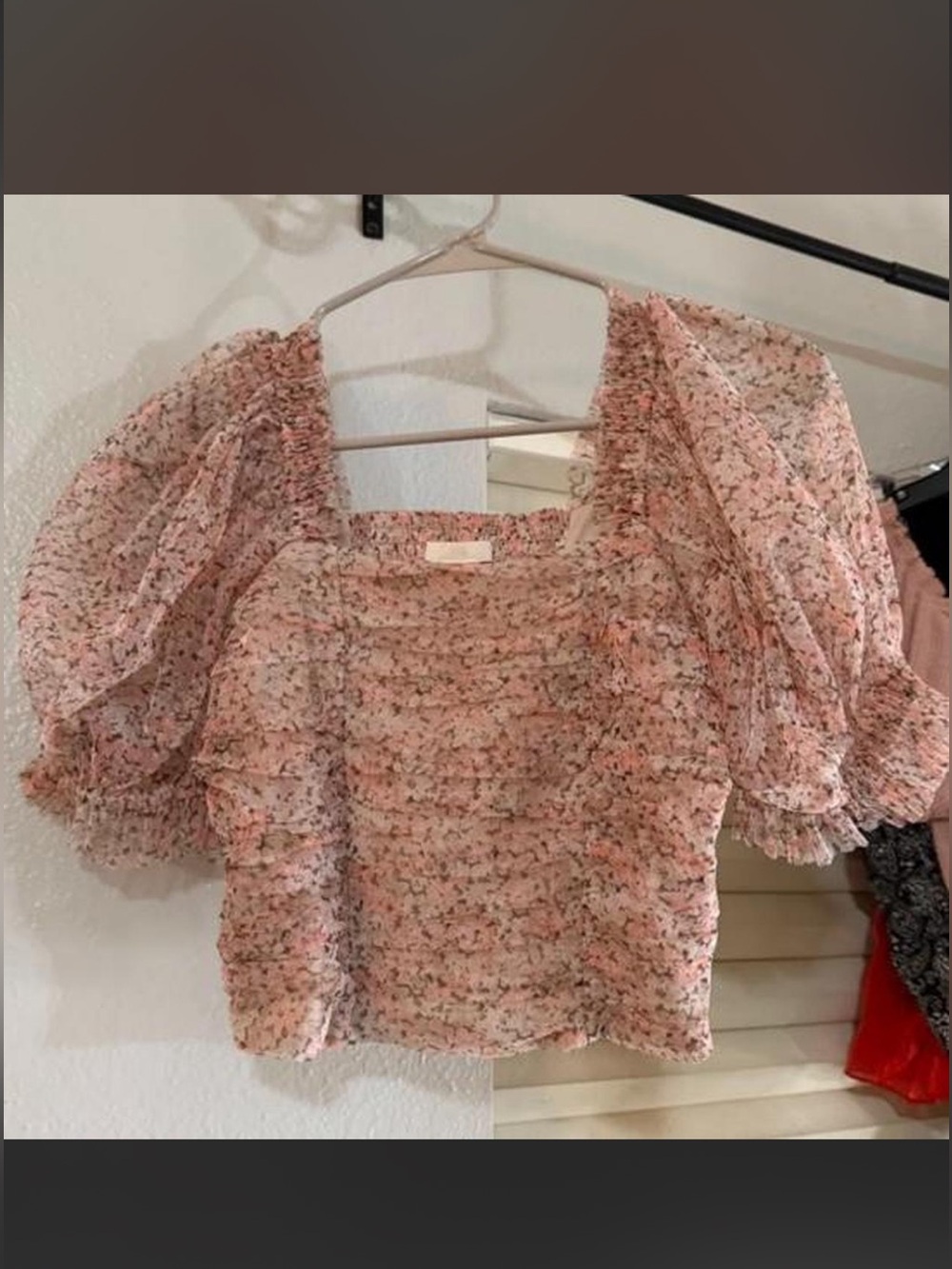 H&M Pink Floral Puff-Sleeve Smocked Blouse